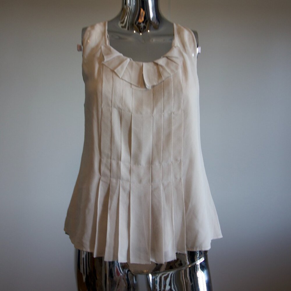 Pale Grey Silk Blouse with Ruffled Neck